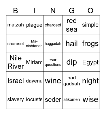 Passover Bingo Card