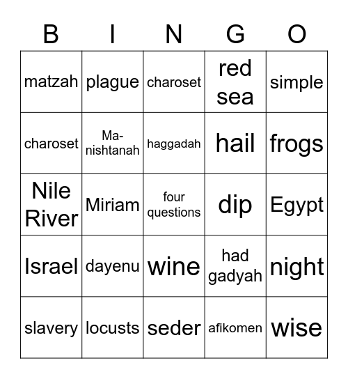 Passover Bingo Card