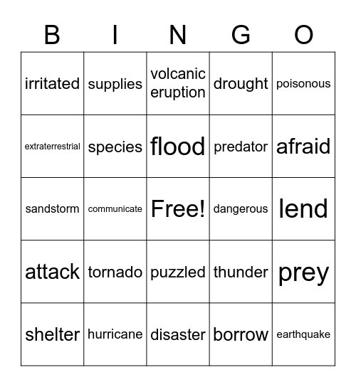 Vocabulary Practice Bingo Card