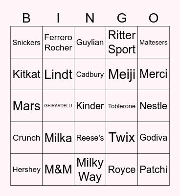 Chocolate Brands Bingo Card