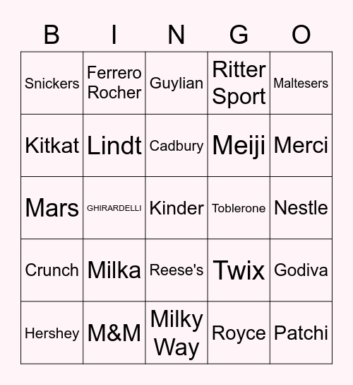 Chocolate Brands Bingo Card