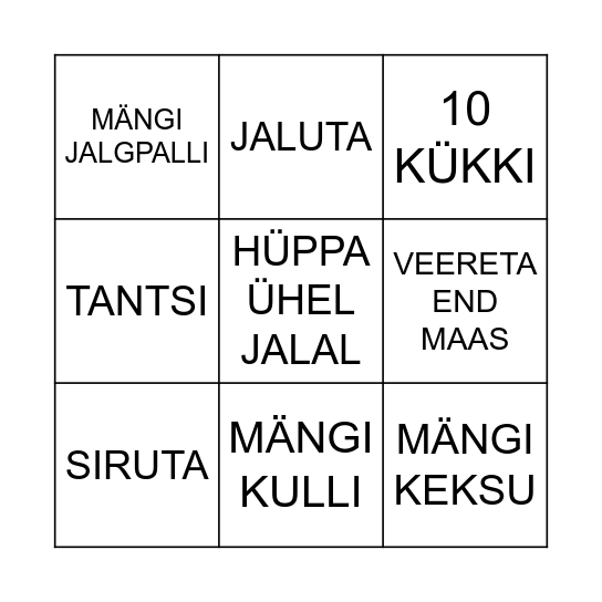 LIIKUMISE BINGO Card