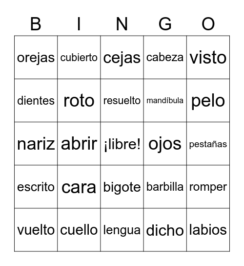Face & Participles Bingo Card
