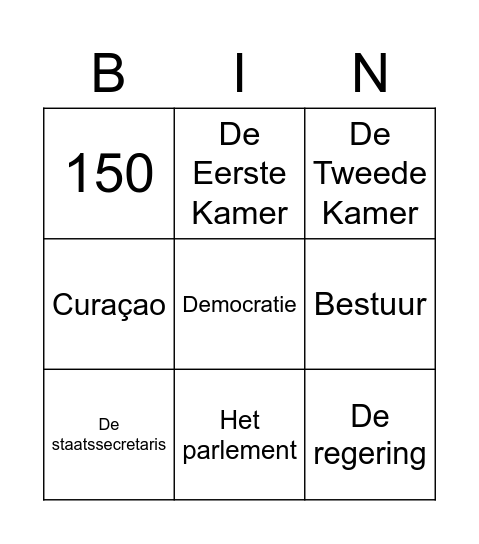 Politieke Bingo 1 Bingo Card