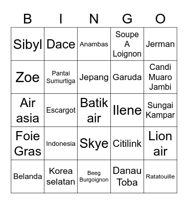 Flavia Bingo Card