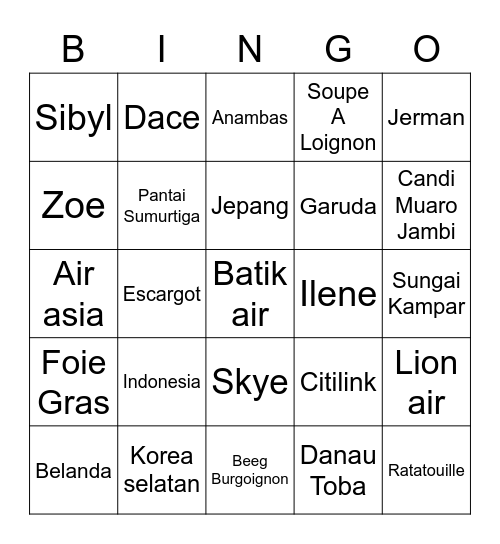 Flavia Bingo Card