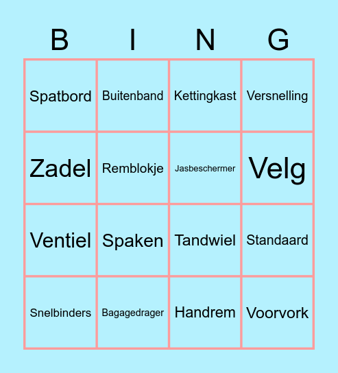 Fietsonderdelen Bingo Card