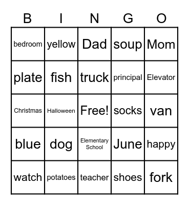 Words I Know Bingo Card