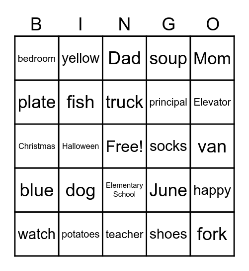Words I Know Bingo Card