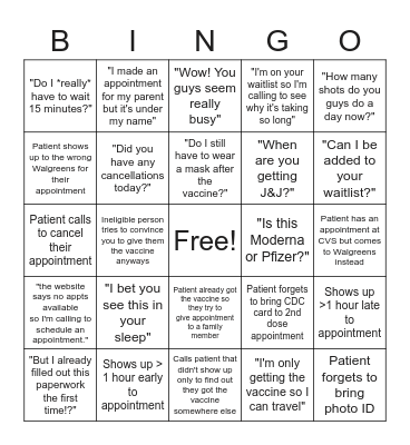 COVID-19 Vaccine BINGO Card