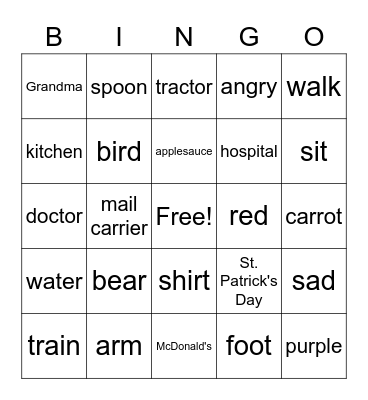 Words I Know Bingo Card