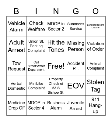 Dispatch Bingo Card