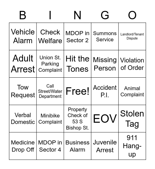 Dispatch Bingo Card