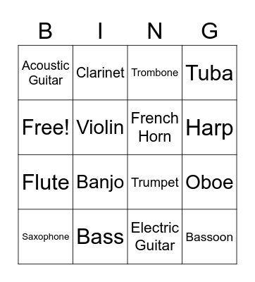 Instrument Bingo Card