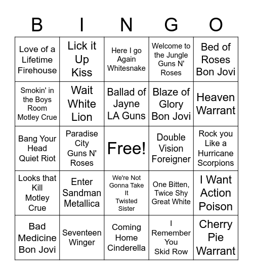 HAIR BANDS!! Bingo Card