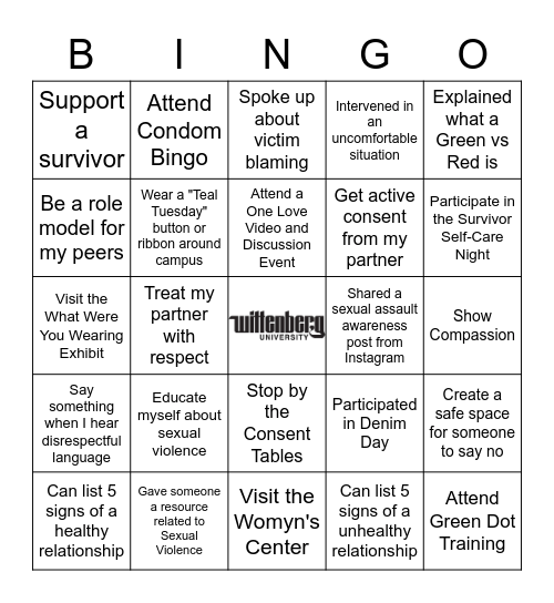 Sexual Assault Awareness Month Bingo Card