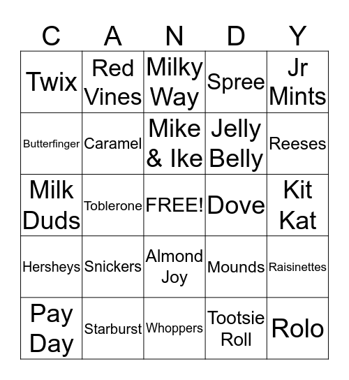 CANDY Bingo Card