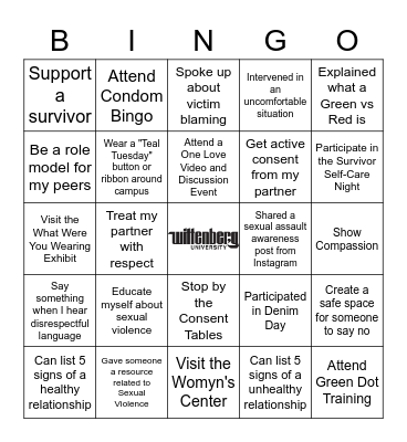 Sexual Assault Awareness Month Bingo Card