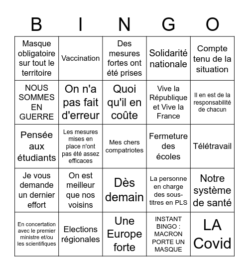Allocution Macron 31/03 Bingo Card