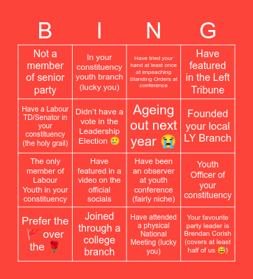 🌹Labour Youth Bingo Card 🌹 Bingo Card