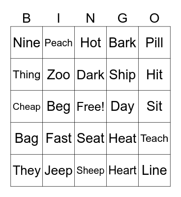 Minimal Pairs Bingo Card