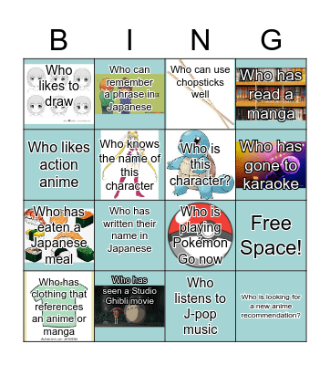 Anime Club Bingo Card