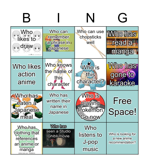 Anime Club Bingo Card