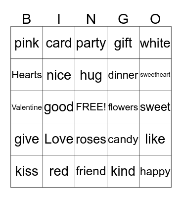 Valentine Day Bingo -Grade 1 Bingo Card