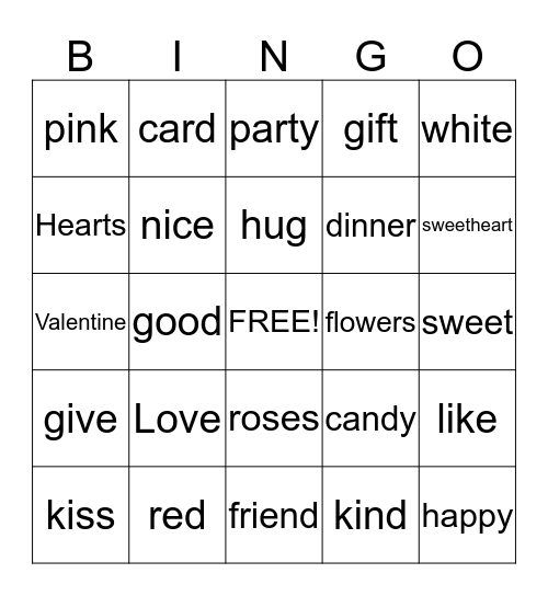 Valentine Day Bingo -Grade 1 Bingo Card