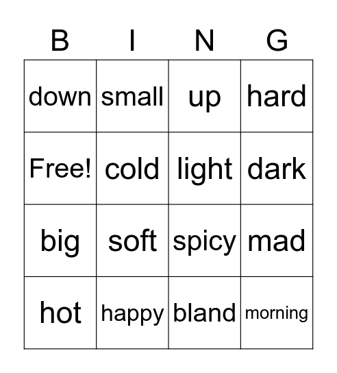 Synonym Bingo Card