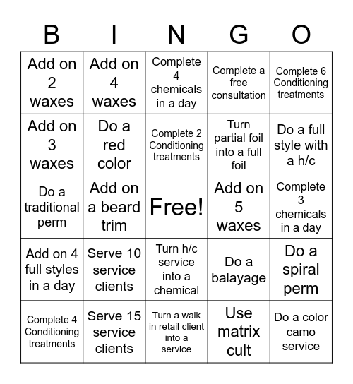 Service Bingo Card