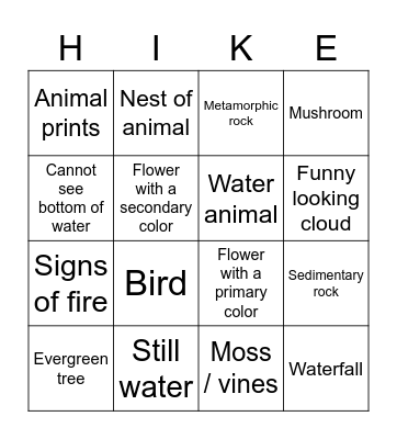 Hiking Bingo Card