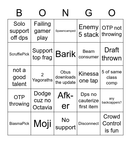 Paladins Update Bingo Card