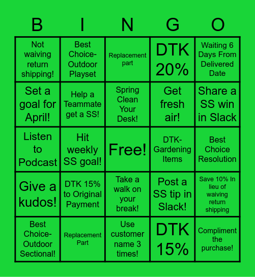 April BINGO  Week 1 Bingo Card