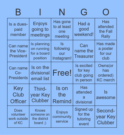 KEY CLUB BINGO! Bingo Card