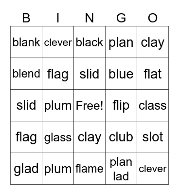 Cluster L Family Bingo Card