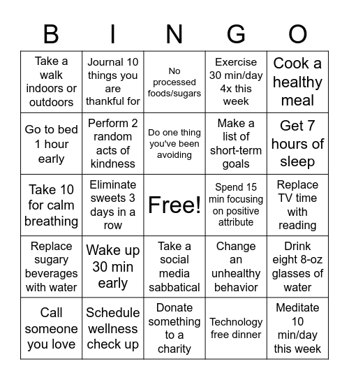 Wellness BINGO Card