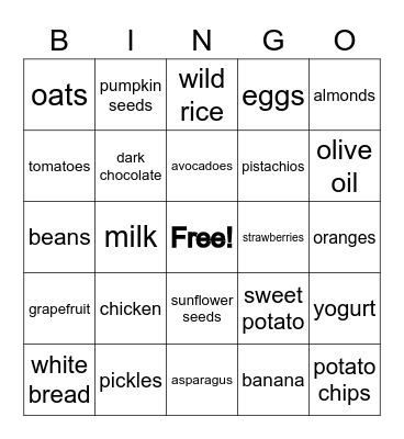 NUTRITION BINGO Card