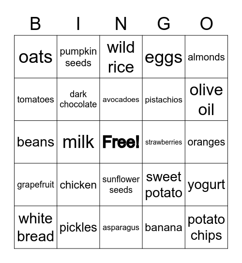 NUTRITION BINGO Card