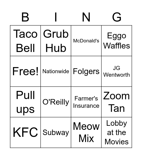Jingles Bingo Card