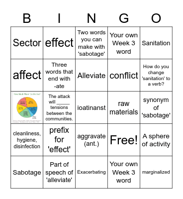 STP Week 3 Spelling and Vocabulary (with Week 2) Bingo Card