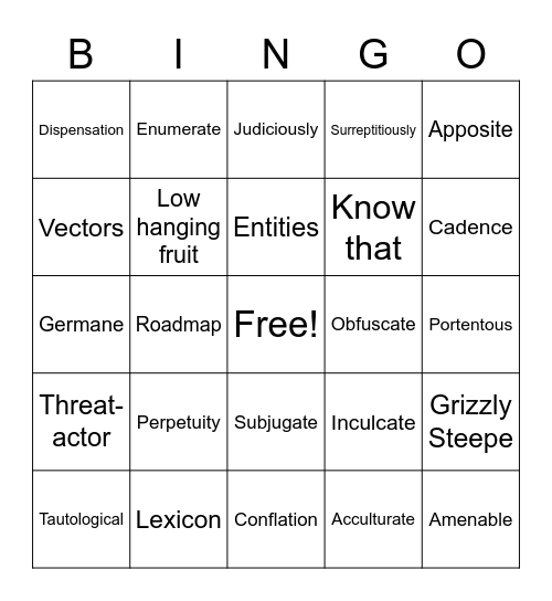 Big Word Bingo Card