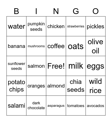 NUTRITION BINGO Card