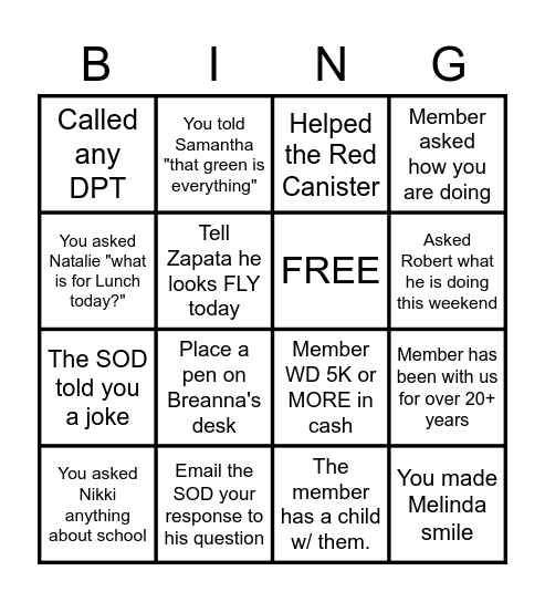 Wednesday Bingo Card