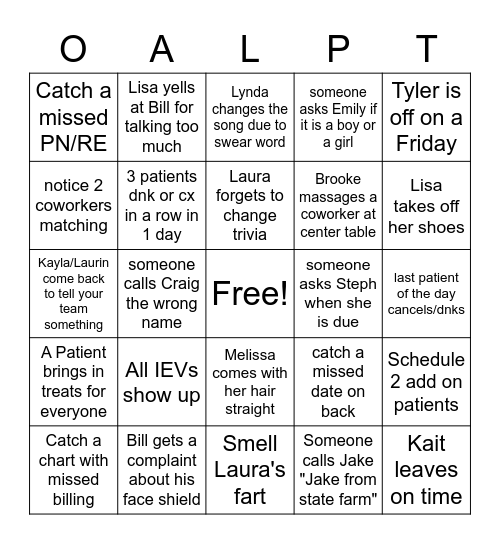 OAL APRIL BINGO Card