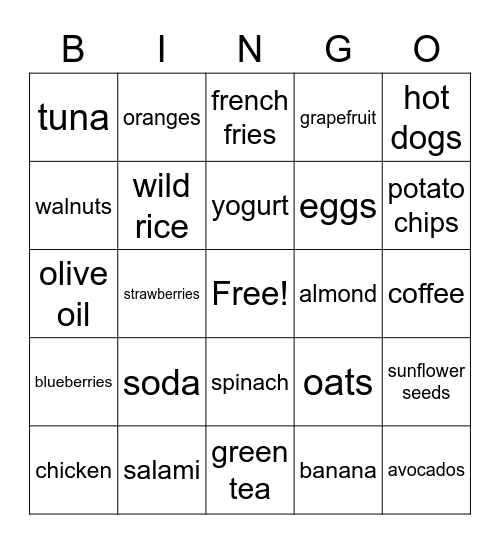 NUTRITION BINGO Card