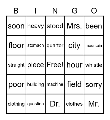 1R Tricky Words BINGO Card