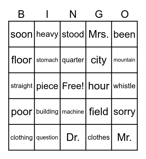 1R Tricky Words BINGO Card