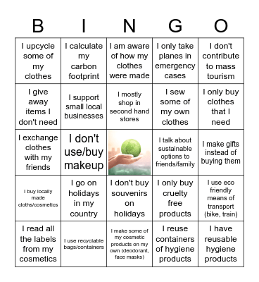 Sustainability Bingo Card