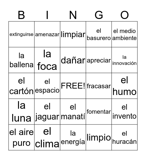 Unidad 3.1 Bingo Card